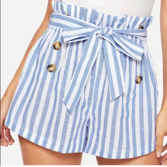 Pants - 🛑FIRM🛑 Paper Bag Shorts, Size Sm Blue Stripes